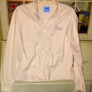 Pink zip up jacket in French terry size medium